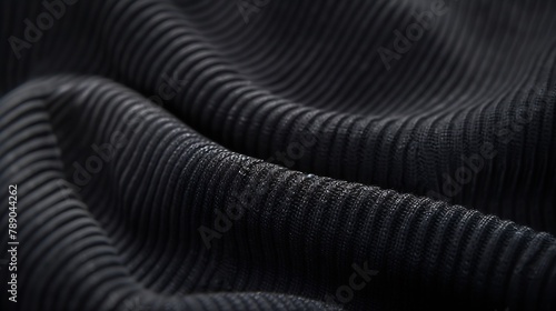 Soft black color ribbed fabric pattern close up as background : Generative AI photo