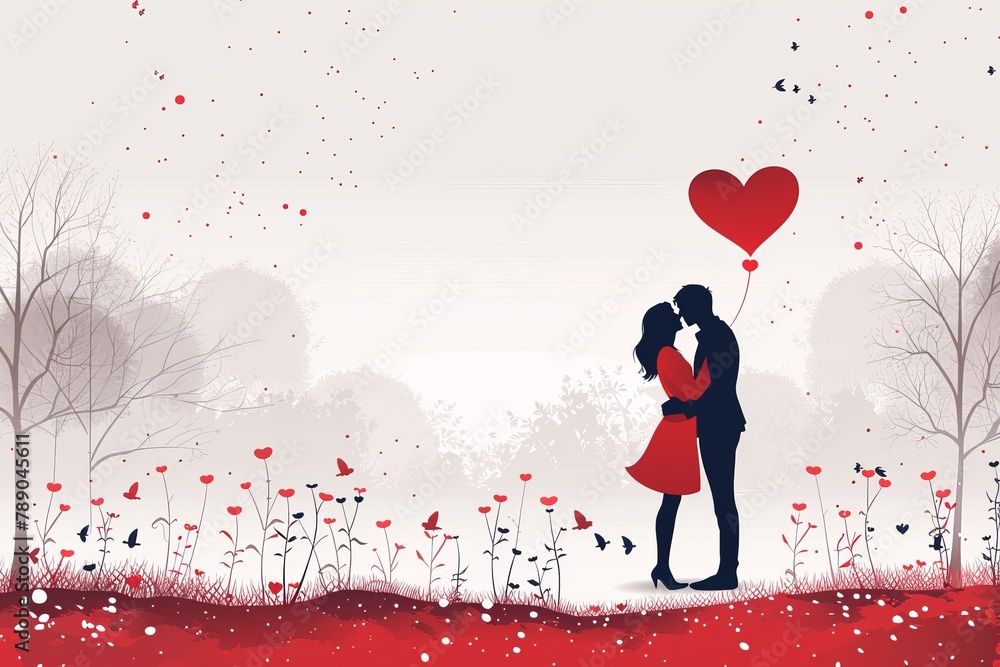 Obraz premium Vibrant and Artistic Love: Explore Protective Touches and Romantic Designs in Modern Illustrations for Couples