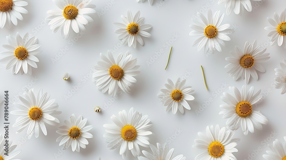Flat lay arrangement of daisy flowers on plain background : Generative AI