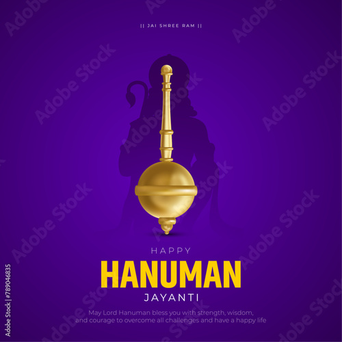 Happy Hanuman Jayanti Post and Greeting Card Design. Birthday of Lord Hanuman Celebration with Text and Silhouette Vector Illustration photo