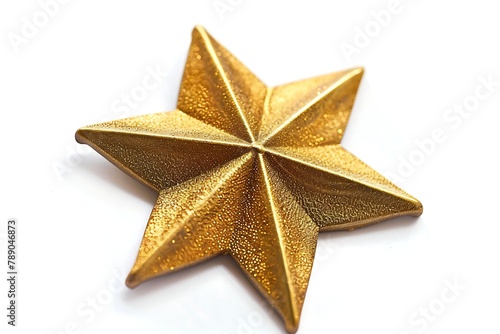 Golden Star. Golden pentagonal star over white background .