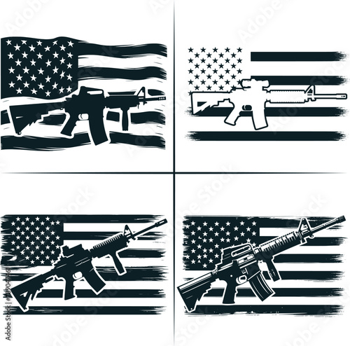 American Gun Flag, Rifle flag, Guns Vector, 2nd Amendment, Distressed flag, American Flag With Guns Vector