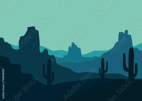 African desert landscape panorama. Vector illustration in flat style.