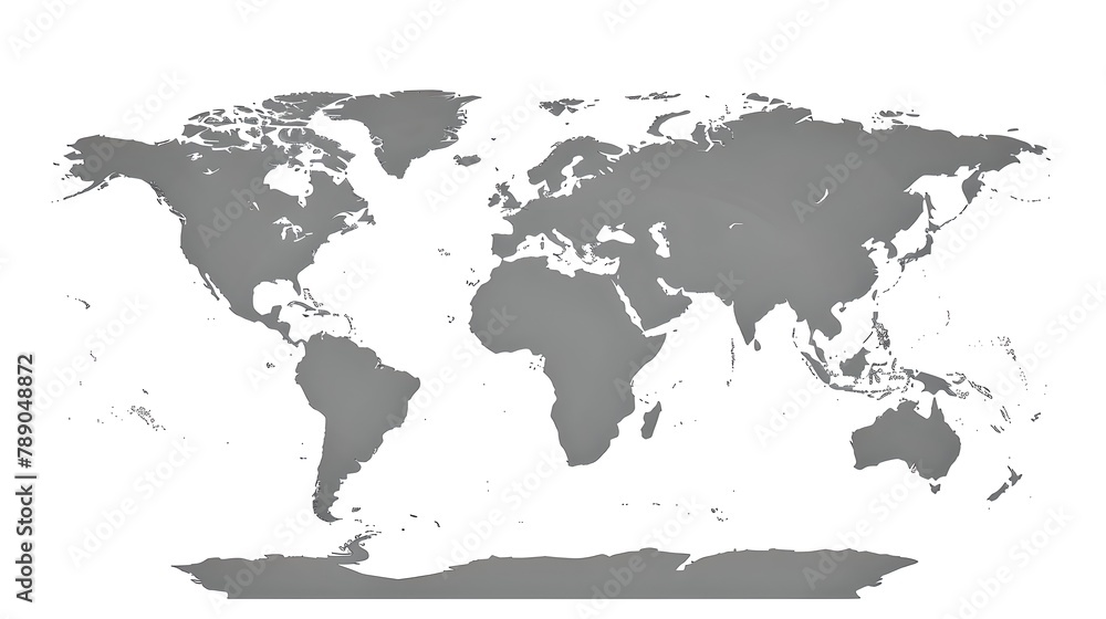 Simplified World Map Outline on White Background, Monochrome. Ideal for Educational Materials and Minimalist Designs. AI