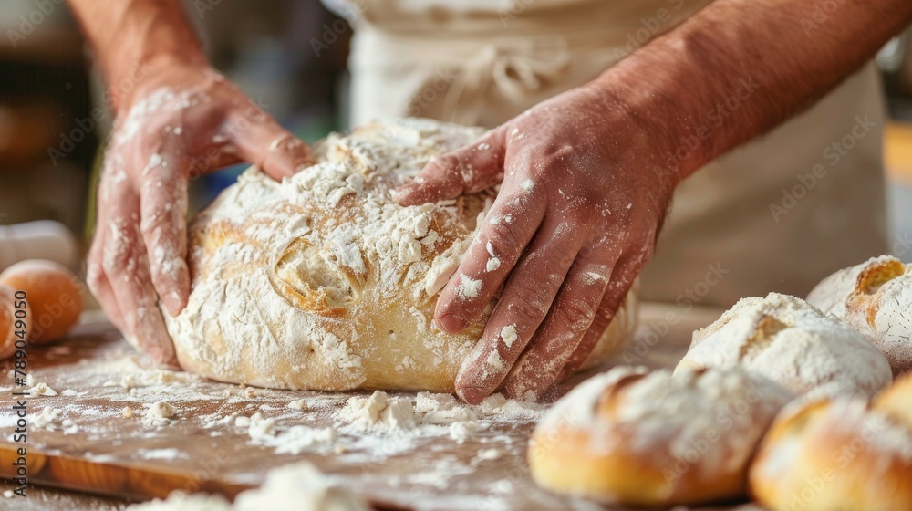 Process of baking homemade bread, closeup view