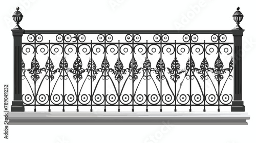 Metal blacksmith fence handrail. Iron balcony railing