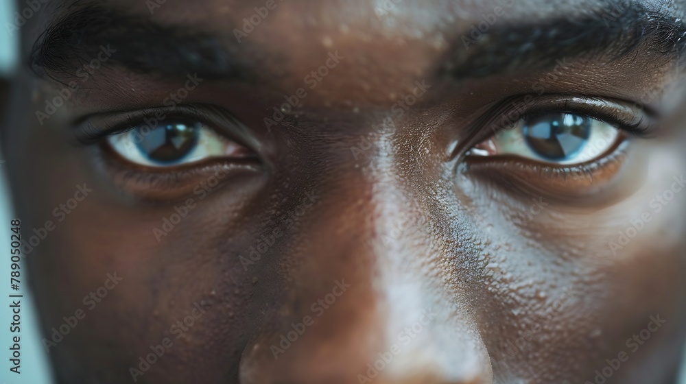 Closeup view of afroamerican man eyes blinking and looking straight Detailed portrait of confident and calm black guy staring at camera : Generative AI Closeup view of afroamerican man eyes blinking and looking straight Detailed portrait of confident and calm black guy staring at camera : Generative AI