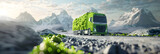 
green truck in beautiful nature background, ecology concept