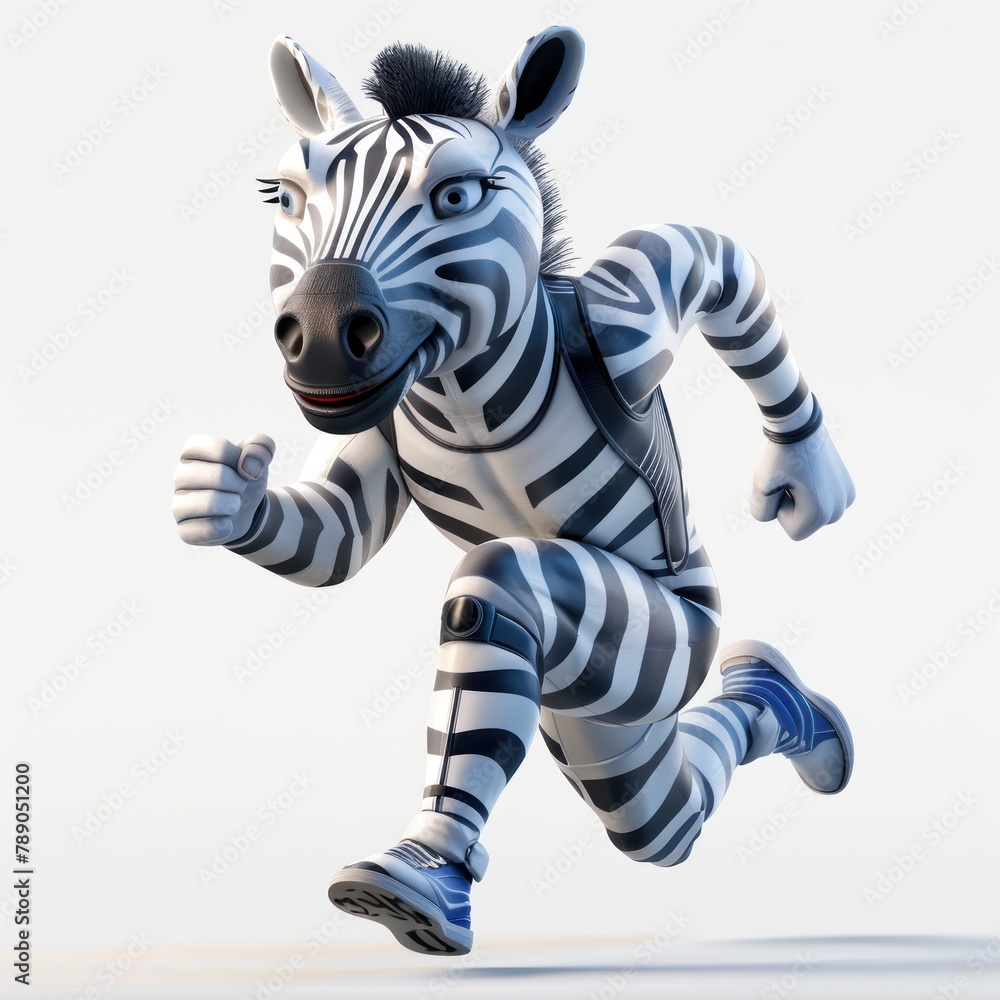 Fototapeta premium A cartoon zebra running with a smile on its face