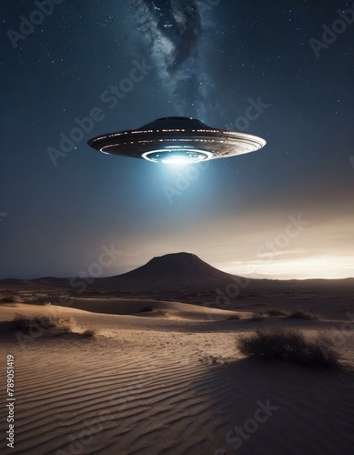 Ufo at night over a desert