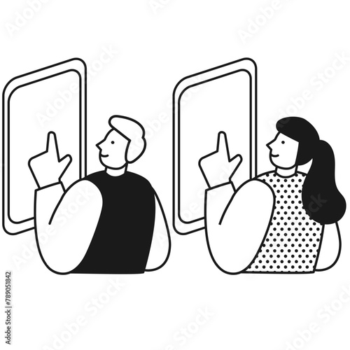 スマホを操作する女性と男性