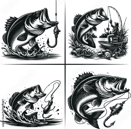 Bass fishing , Fisherman catching fish , Father's Day, fishing hooker ,Funny Fishing vector File