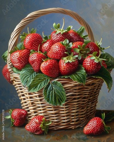 Ripe strawberries in a basket photo