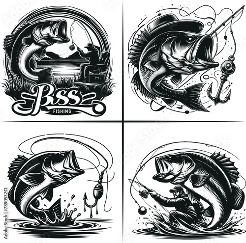Bass fishing , Fisherman catching fish , Father's Day, fishing hooker ,Funny Fishing vector File