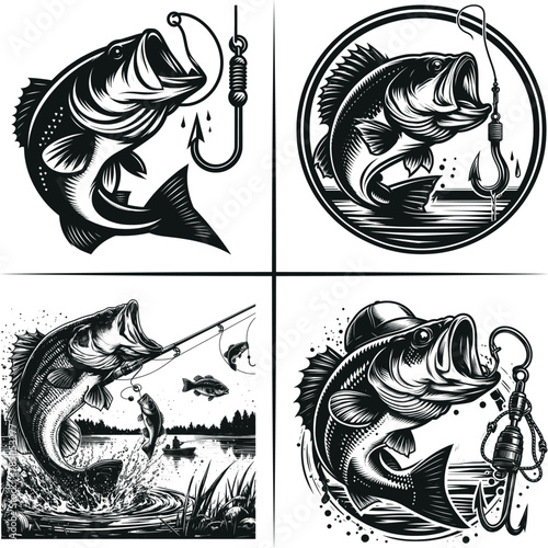 Bass fishing , Fisherman catching fish , Father's Day, fishing hooker ,Funny Fishing vector File