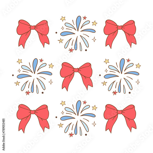 Draw coquette cowgirl fireworks 4th of july Solf girl Independence day Printable shirt © anchalee