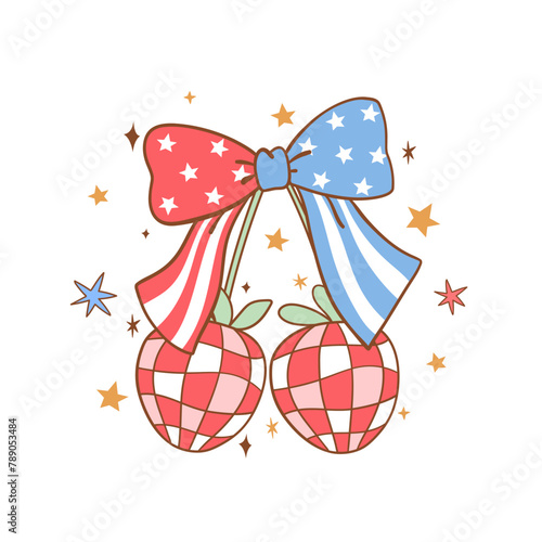 Draw coquette strawberry bow 4th of july Solf girl Independence day Printable shirt