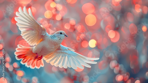 Illustration of white bird spreading wings and flying in the sky on beautiful background It represents the freedom that everyone desires, their hopes, dreams, and the spirit that yearns for freedom.