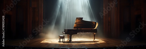 Empty Stage Theater Piano in Spotlight Poster Background