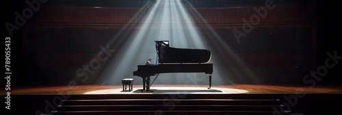 Empty Stage Theater Piano in Spotlight Poster Background photo