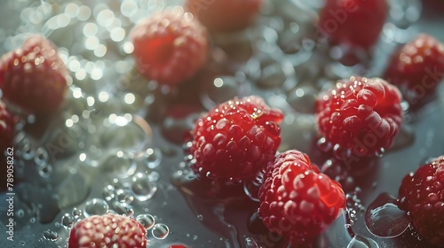 Overhead Shot of Raspberries with visible Water Drops Close up   Generative AI
