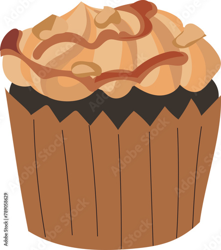 Caramel cupcake illustration on transparent background.
