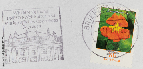 stamp german orange vintage retro old antique paper cancellation original flower plant