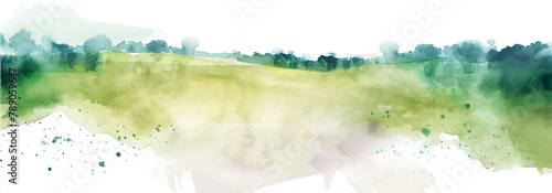 watercolor illustration background landscape with grass and mountains photo