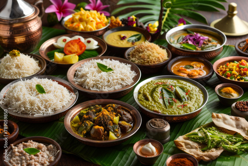 Vishu holiday concept - selection of indian food  top view