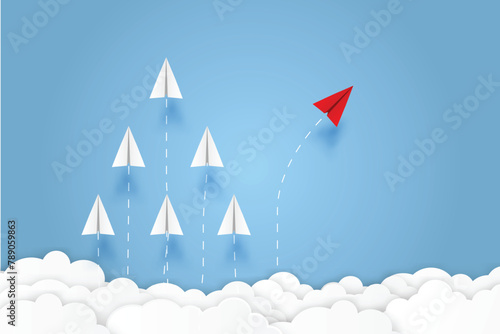 Paper plane go to success goal vector business financial concept start up, leadership, creative idea symbol paper art style with copy space for text. illustration