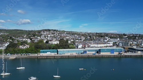 Teignmouth, South Devon, England: DRONE VIEWS: The town's commercial docks on the banks of the River Teign. Teignmouth port exports ball clay and imports animal feed and aggregates (4). photo