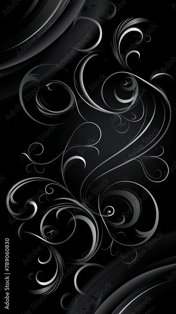 Elegant black abstract background with silver floral designs Elegant black abstract background with silver floral designs