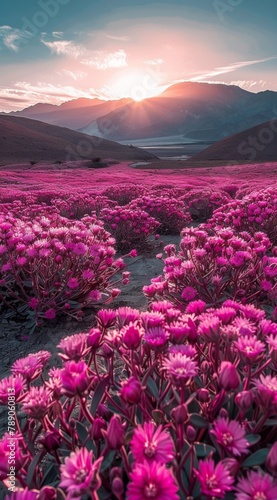  Imagine 1m     Pink flowers  a sunset in the desert of western China  sea holly  purple daisies  pink tulips