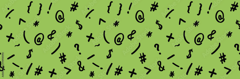 pattern with the image of keyboard symbols. Punctuation marks. Template for applying to the surface. pea background. Horizontal image. Banner for insertion into site. pattern with the image of keyboard symbols. Punctuation marks. Template for applying to the surface. pea background. Horizontal image. Banner for insertion into site.