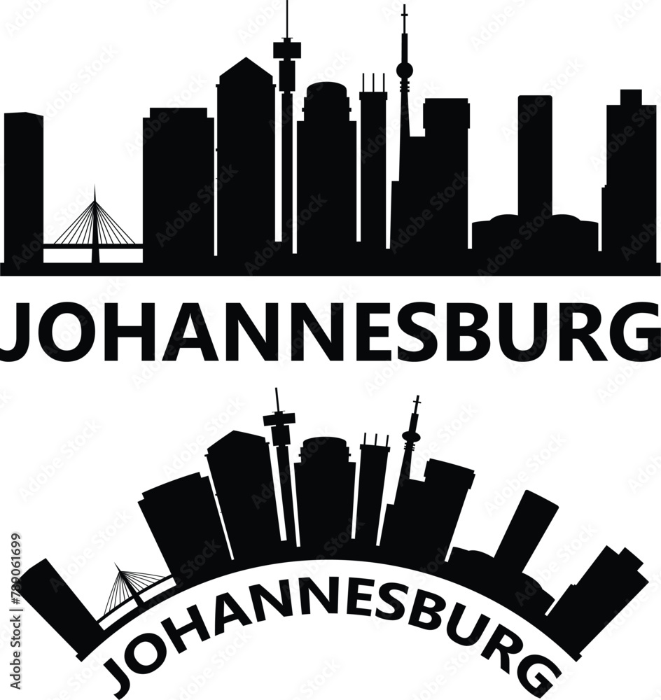Naklejka premium Johannesburg South Africa city skyline silhouette. Johannesburg skyline sign. Landscape City Design. flat style.