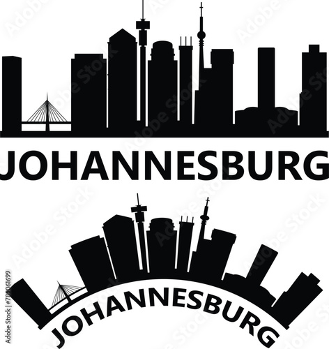 Johannesburg South Africa city skyline silhouette. Johannesburg skyline sign. Landscape City Design. flat style. © theerakit