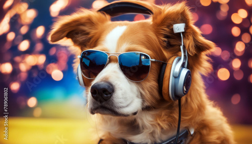 Sunglasses Dog Headphones Groovy DJ Ginger earphones music canino pet hip trendy stylish entertainment party mixing beat paw whisker weft tail spin dance fun photo
