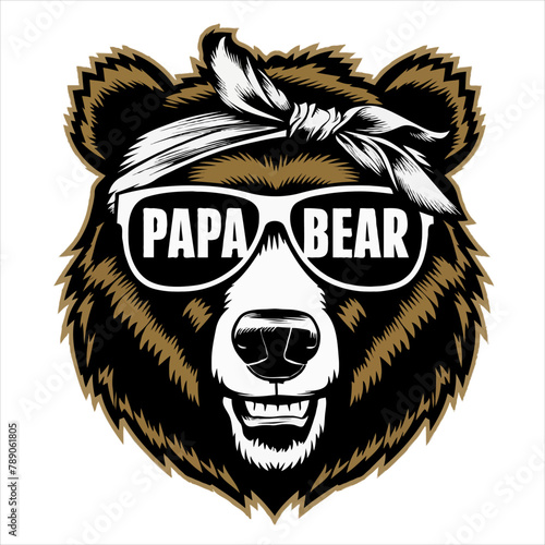 T-shirt design with Bear with sunglasses and "Papa Bear" text
