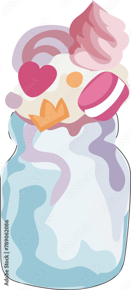 Blueberry milkshake illustration on transparent background.
