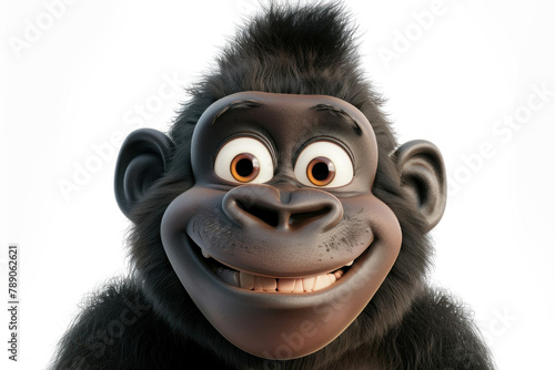 3d cartoon character little gorilla smiling isolated on white background photo