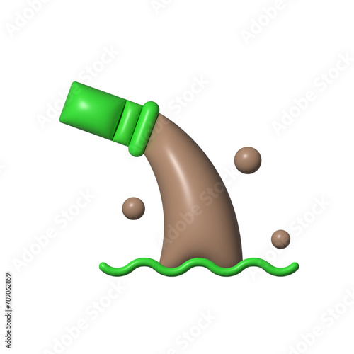 Waste water discharge pipe vector 3D icon. Waste, water, discharge, pipe, 3d, icon, sewage, effluent, wastewater, sewer, conduit, pipeline on white background vector. Discharge pipe vector 3D icon.