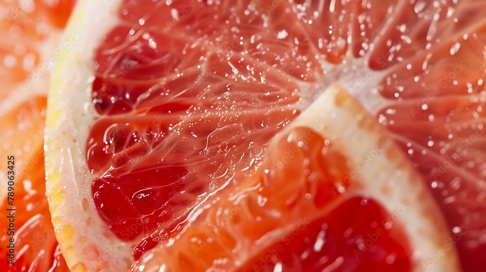 Close up of sliced ripe grapefruit macro Red fresh grapefruit surface background or texture Top view : Generative AI Close up of sliced ripe grapefruit macro Red fresh grapefruit surface background or texture Top view : Generative AI