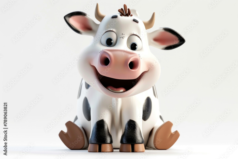3D cartoon character of cow smiling isolated on white background