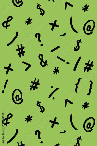 pattern with the image of keyboard symbols. Punctuation marks. Template for applying to the surface. pea background. Vertical image.
