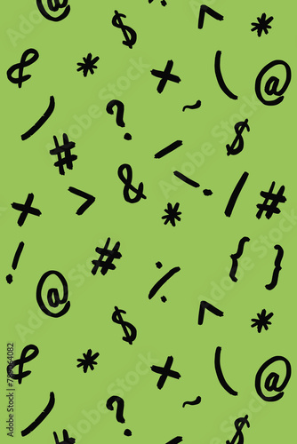 pattern with the image of keyboard symbols. Punctuation marks. Template for applying to the surface. pea background. Vertical image.