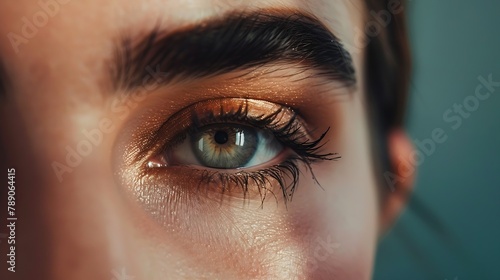 Closeup shot of woman eye with beautiful makeup looking at camera : Generative AI