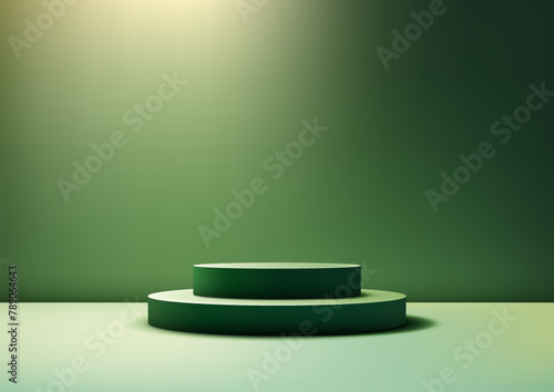 3D realistic green podium with a green background, Product display, Mockup, Showcase presentation