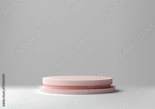 3D soft pink circular podium with a white background. Product display, Mockup, Showcase presentation