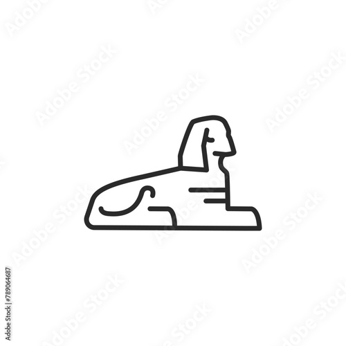Egyptian sphinx icon. The minimalist design iconically represents the ancient Sphinx, a symbol of mystery and historical significance in Egyptology, associated with travel and cultural heritage