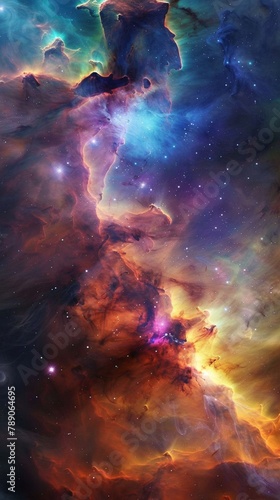 A cosmic nebula swirling with sour candy-colored gases, creating a surreal and enchanting celestial vista